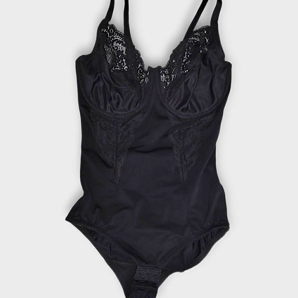 Maidenform Womens Body Shaper Sz 36D Black Underwire Snap Lingerie Bodysuit 1456
